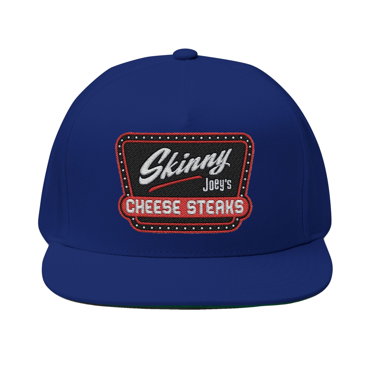 Skinny Joey's embroidered flat bill cap in royal blue, South Philly streetwear