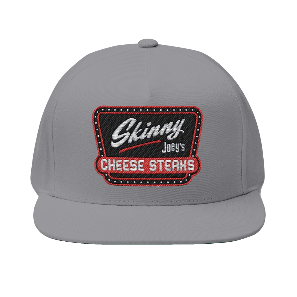 Skinny Joey's embroidered flat bill cap in grey, Skinny Joey's Cheesesteaks apparel