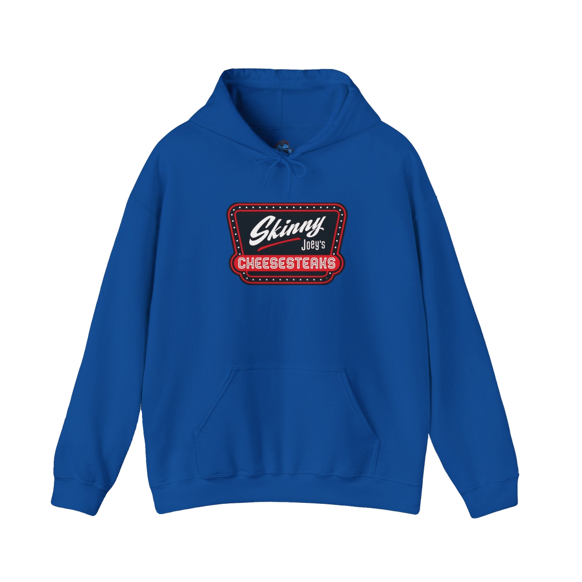 Skinny Joey's Cheesesteaks logo hoodie in royal blue, Skinny Joey's Cheesesteaks apparel