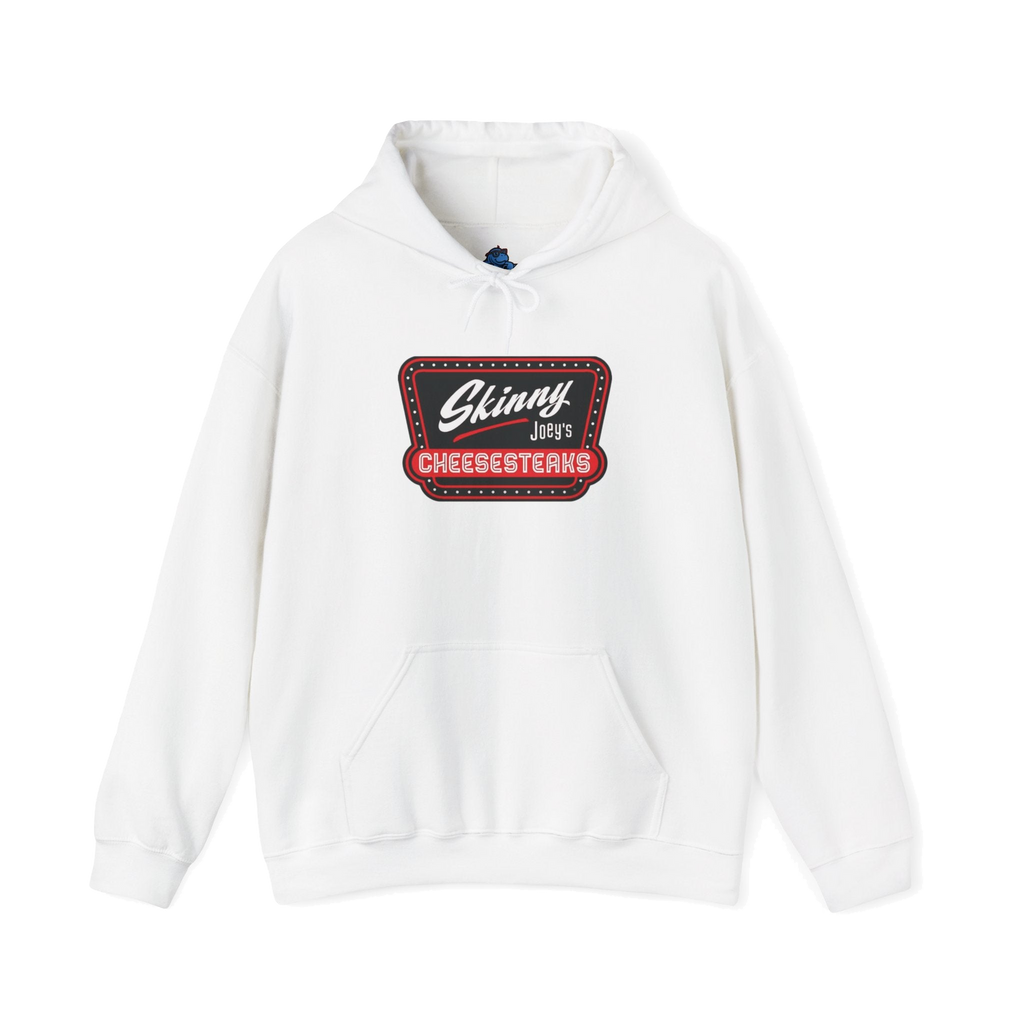 Skinny Joey's Cheesesteaks logo hoodie in white, South Philly streetwear