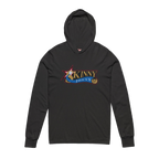Sixers hooded long sleeve tee in charcoal black tri blend, Philly culture apparel