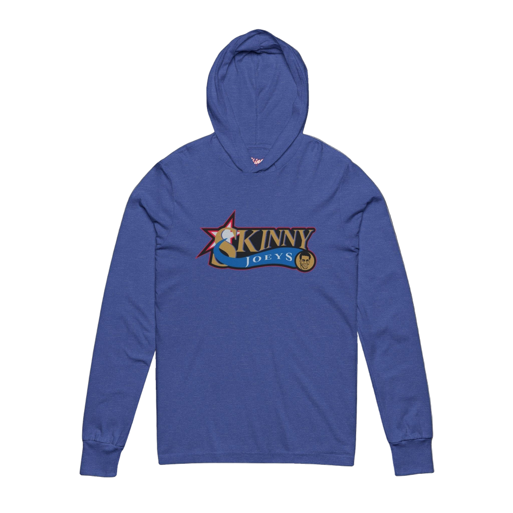Sixers hooded long sleeve tee in heather true royal, The Skinny Podcast with Joey Merlino & Lil Snuff merch