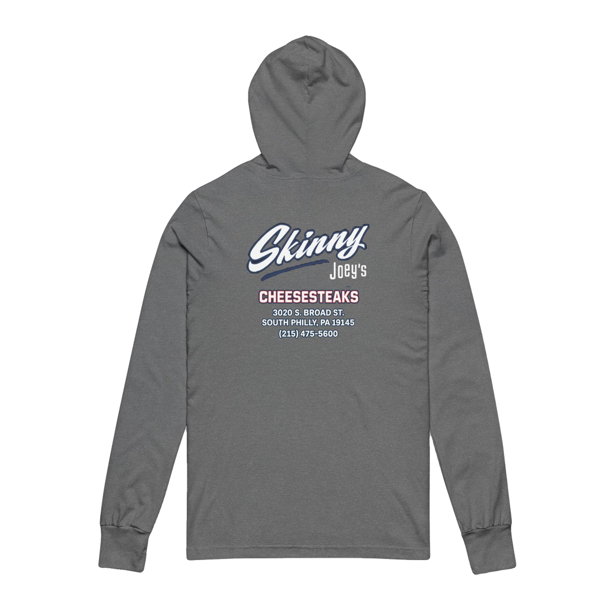 Sixers hooded long sleeve tee, Skinny Joey's Cheesesteaks apparel