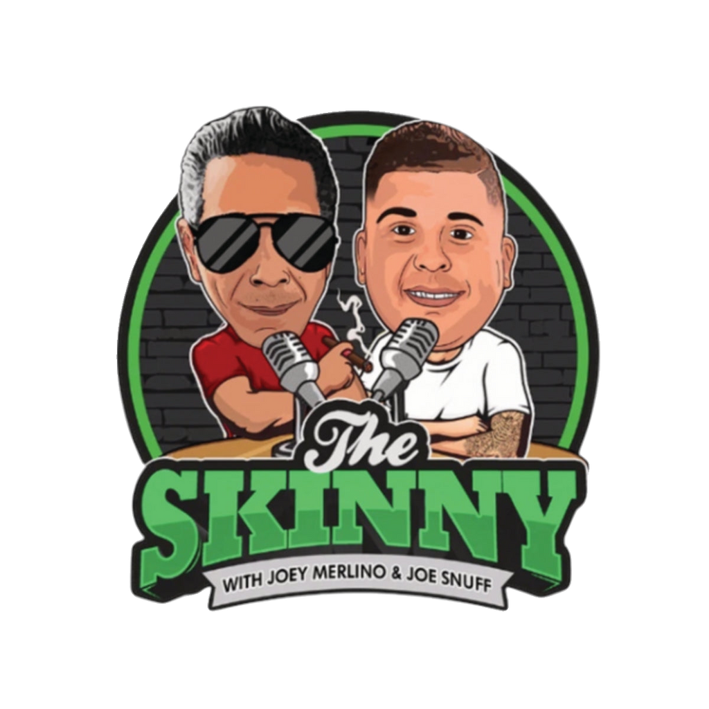 The Skinny Podcast kiss-cut stickers, 6x6 in, The Skinny with Joey Merlino podcast merch