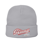 Skinny embroidered knit beanie in gray, Philadelphia streetwear