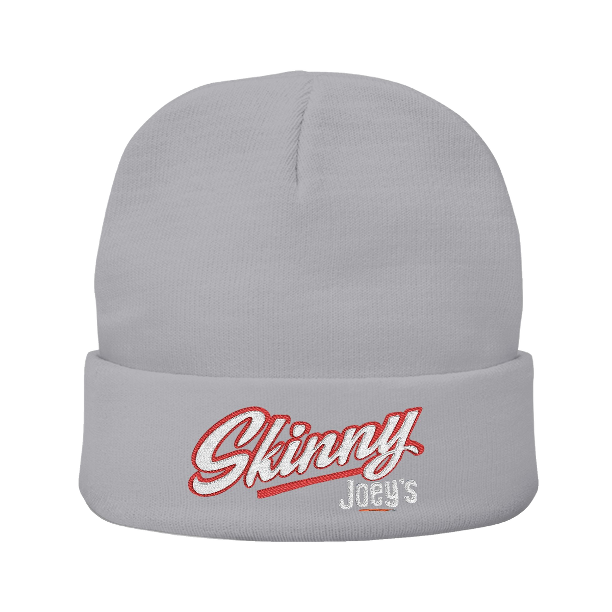 Skinny embroidered knit beanie in gray, Philadelphia streetwear