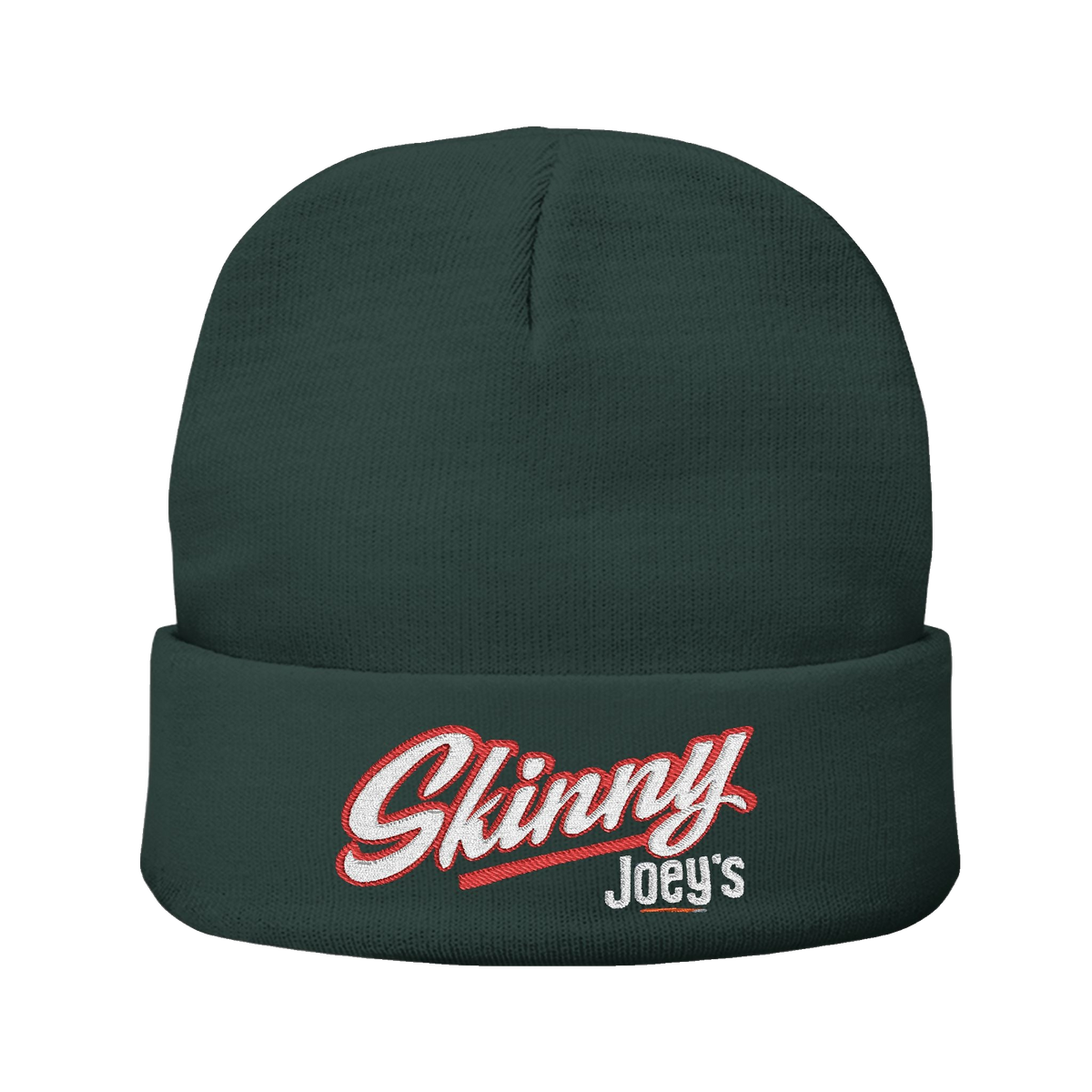 Skinny embroidered knit beanie in dark green, The Skinny with Joey Merlino podcast merch