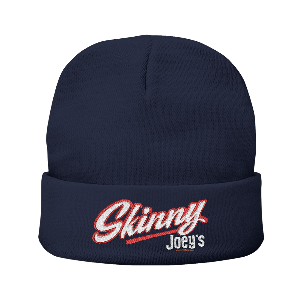 Skinny embroidered knit beanie in dark navy, Italian American pride apparel