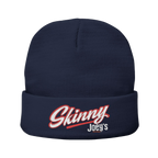 Skinny embroidered knit beanie in dark navy, Italian American pride apparel