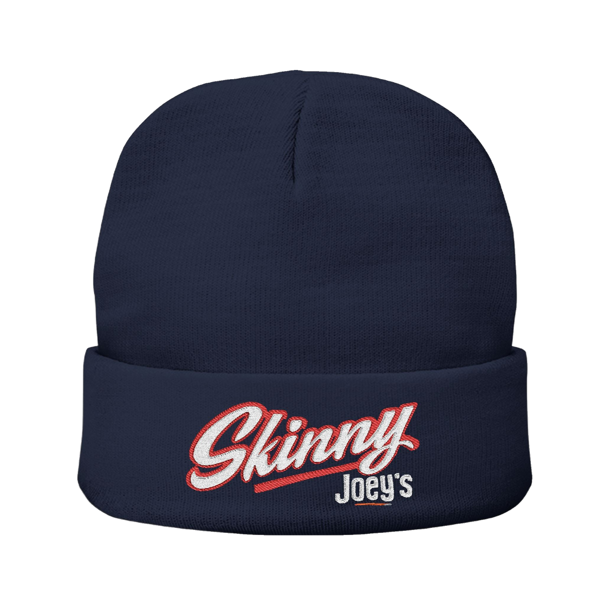 Skinny embroidered knit beanie in dark navy, Italian American pride apparel