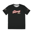 Skinny Joey's signature script athletic tee in black, The Skinny with Joey Merlino podcast merch