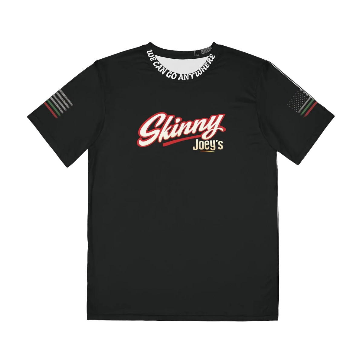 Skinny Joey's signature script athletic tee in black, The Skinny with Joey Merlino podcast merch