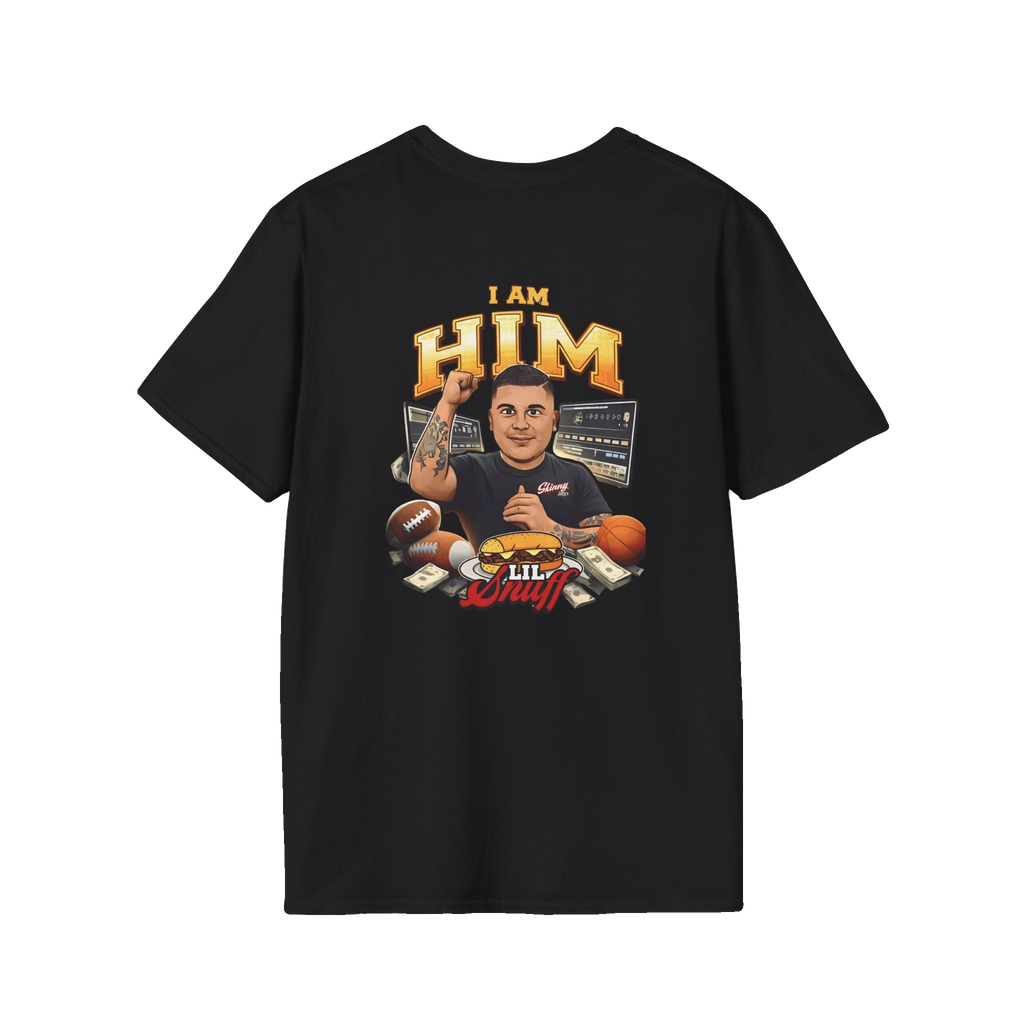I AM HIM Lil Snuff rant graphic tee in black, The Skinny with Joey Merlino podcast merch