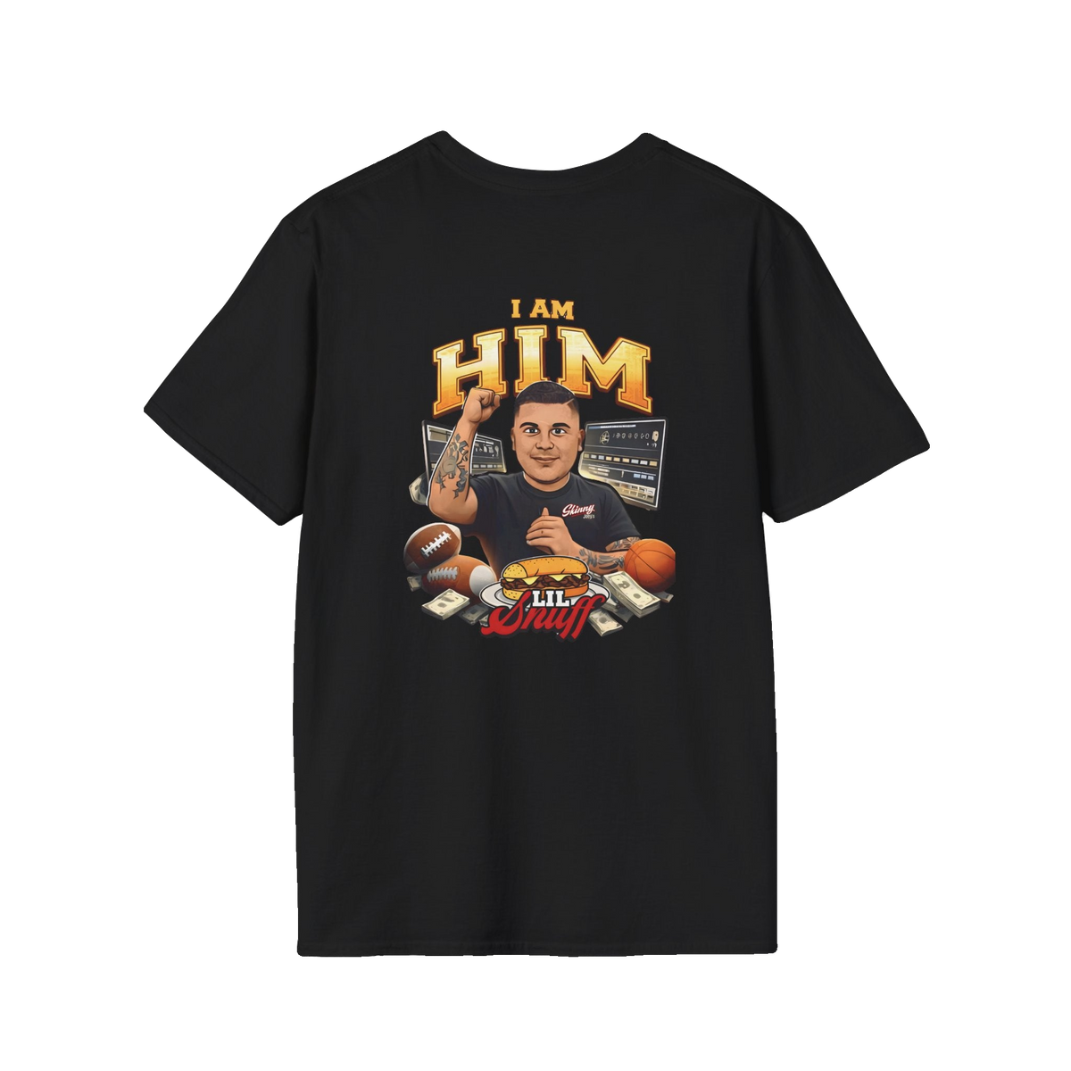 I AM HIM Lil Snuff rant graphic tee in black, The Skinny with Joey Merlino podcast merch