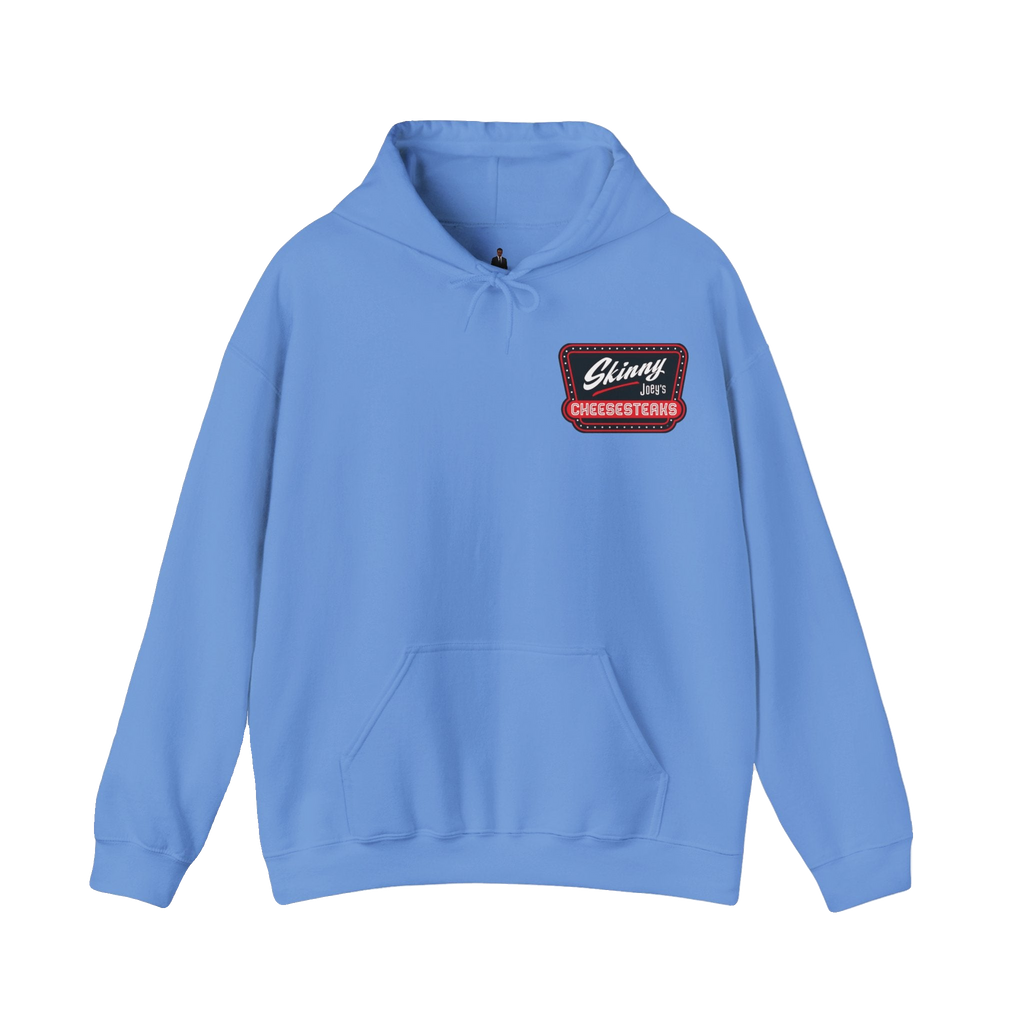 Skinny Joey's Cheesesteaks logo hoodie in carolina blue, Skinny Joey's Cheesesteaks apparel