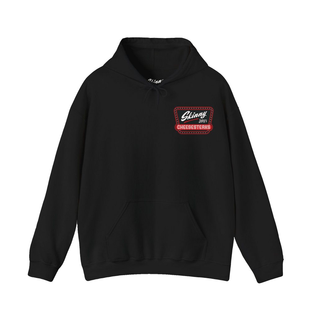 Skinny Joey's Cheesesteaks logo hoodie in black, Philadelphia streetwear