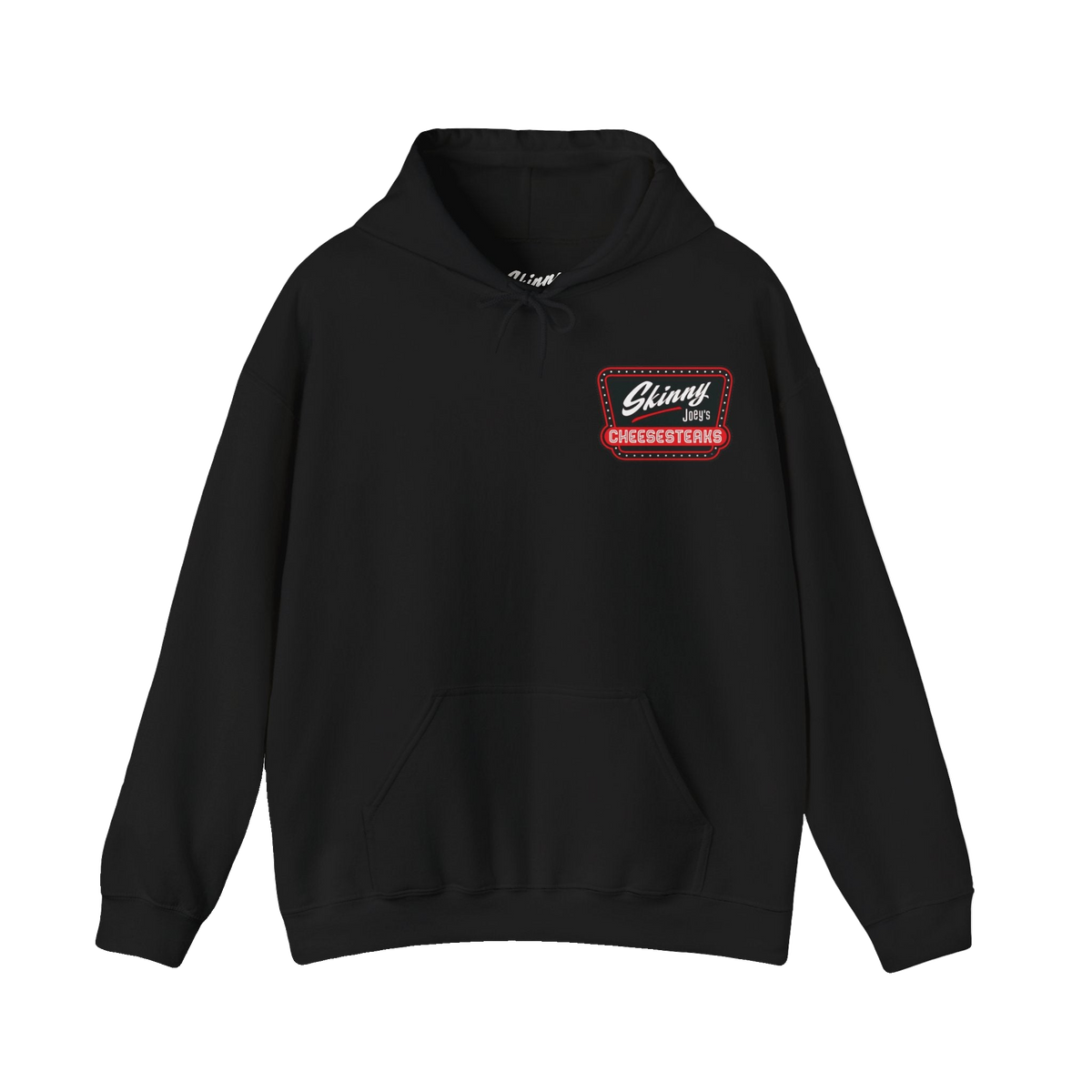 Skinny Joey's Cheesesteaks logo hoodie in black, Philadelphia streetwear