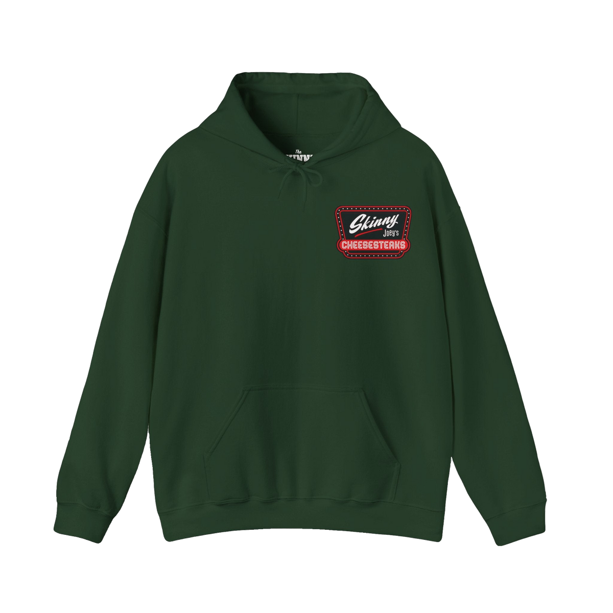 Skinny Joey's Cheesesteaks logo hoodie in forest green, The Skinny Podcast with Joey Merlino & Lil Snuff merch