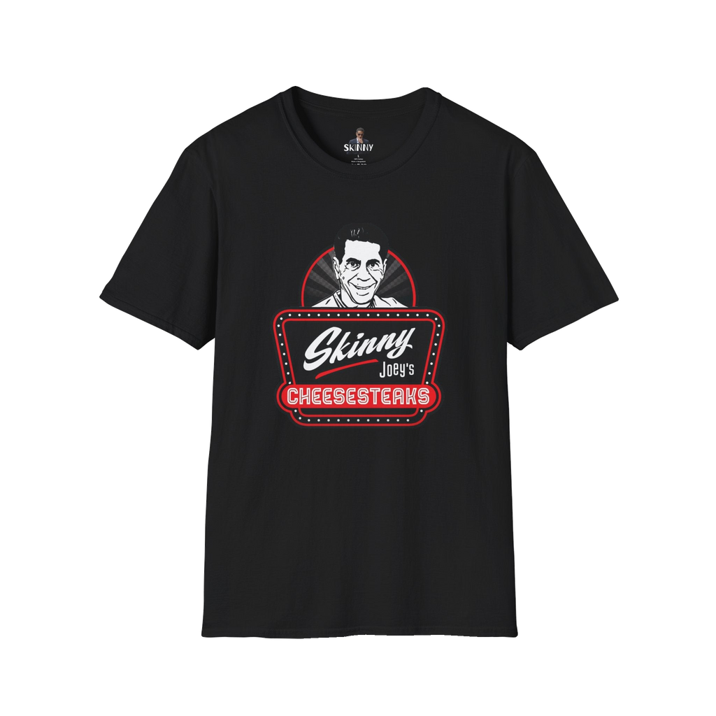 Skinny Joey's Cheesesteaks graphic tee in black, Philly culture apparel