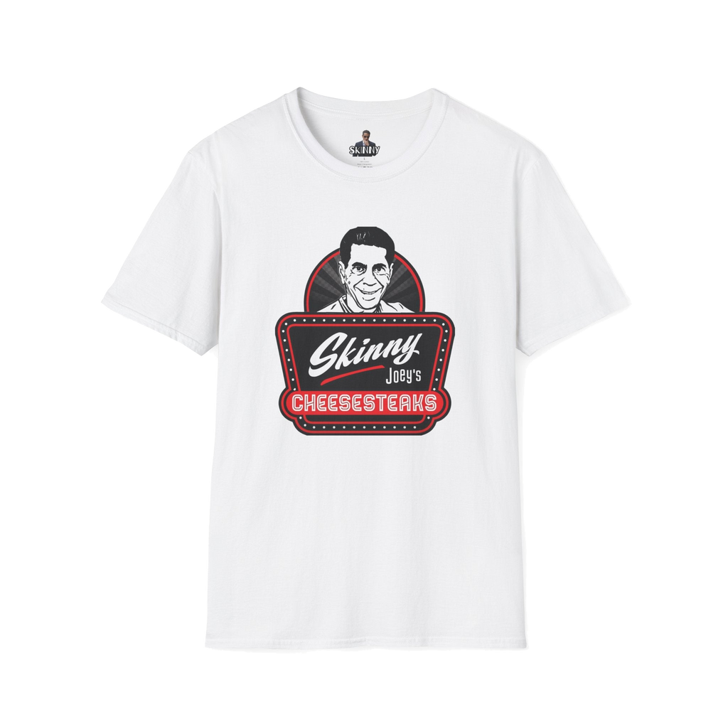 Skinny Joey's Cheesesteaks graphic tee in white, The Skinny Podcast with Joey Merlino & Lil Snuff merch