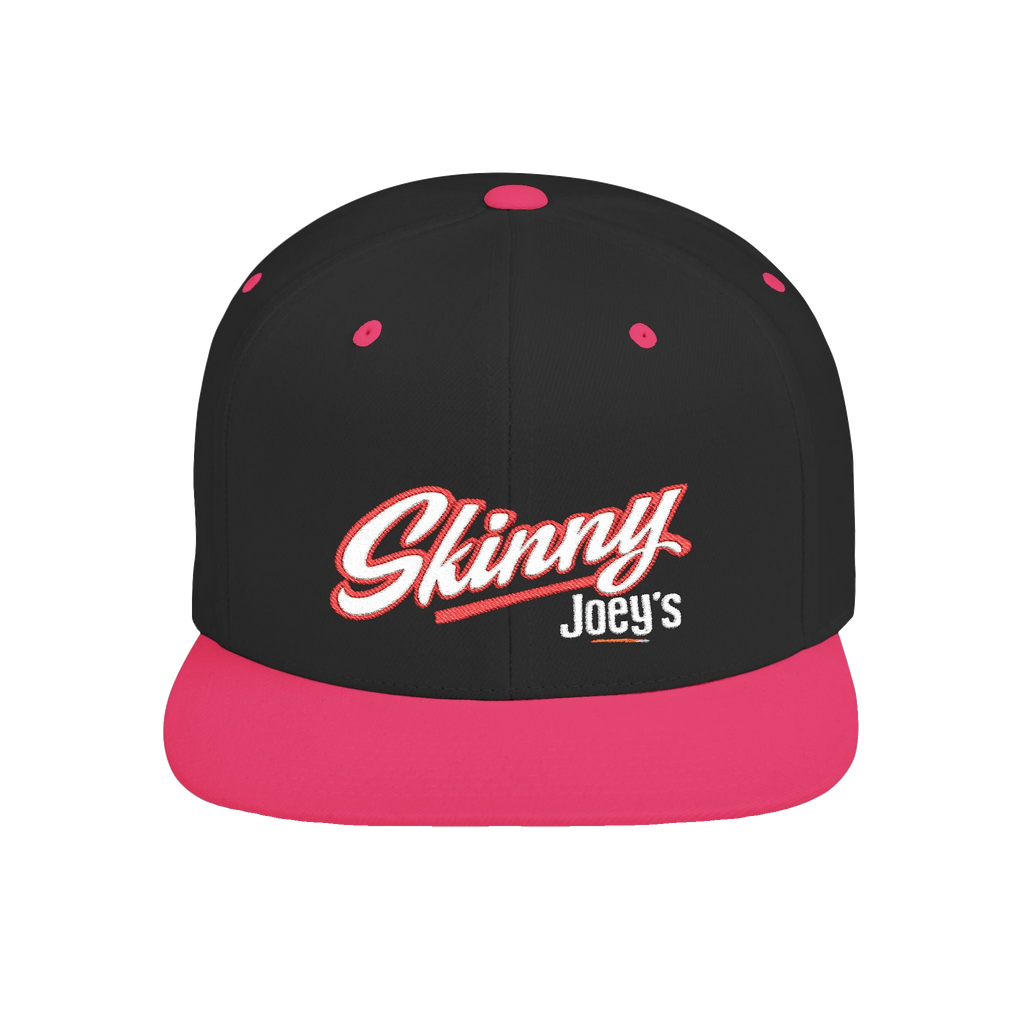 Skinny Joey's flat bill snapback hat in black and neon pink, Philly culture apparel