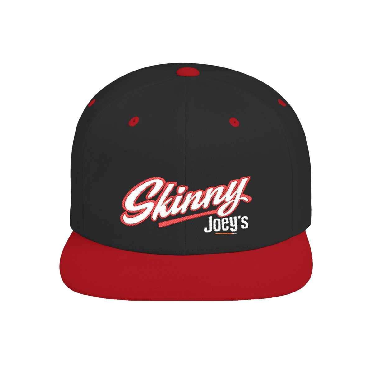 Skinny Joey's flat bill snapback hat in black and red, The Skinny Podcast with Joey Merlino & Lil Snuff merch