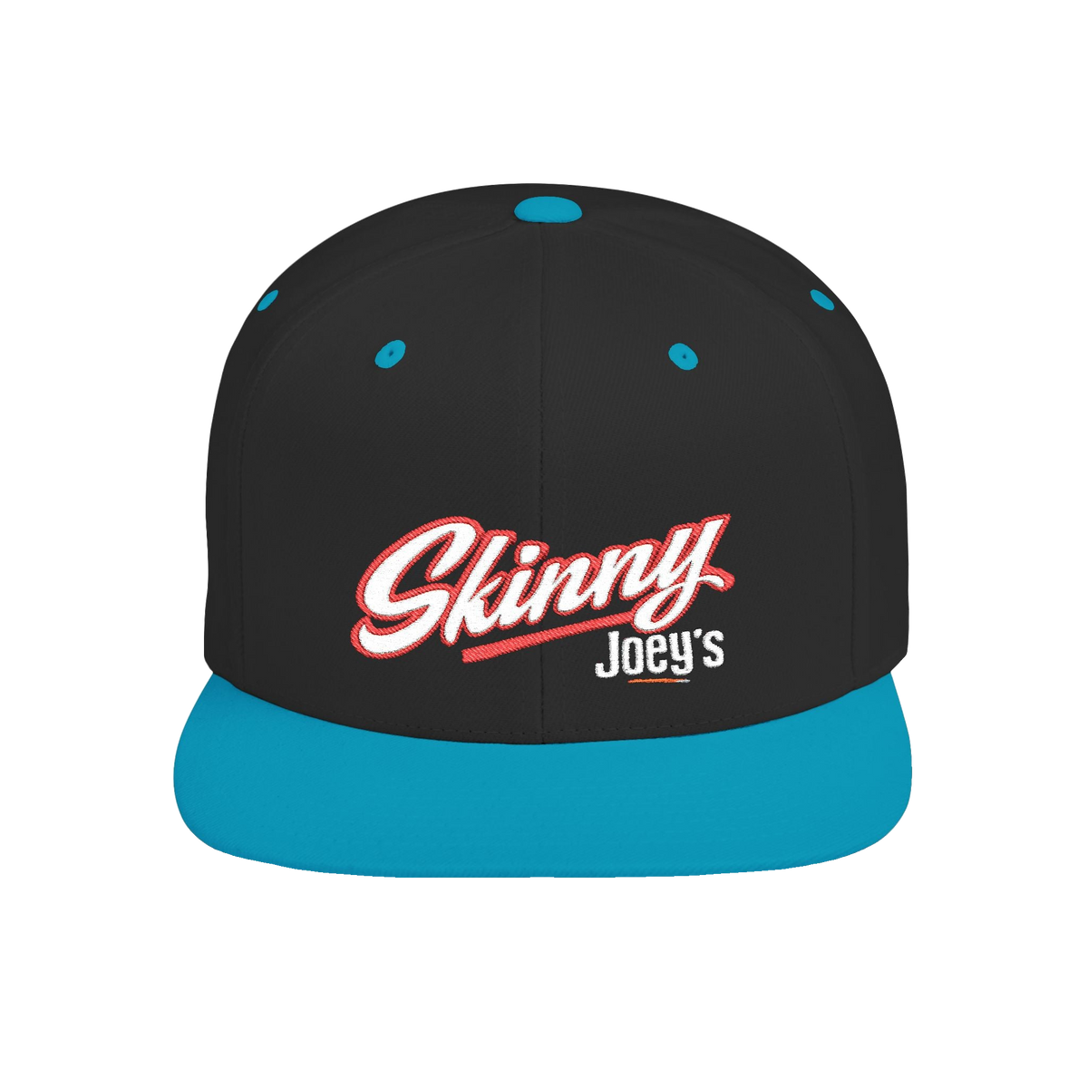 Skinny Joey's flat bill snapback hat in black and teal, Skinny Joey's Cheesesteaks apparel