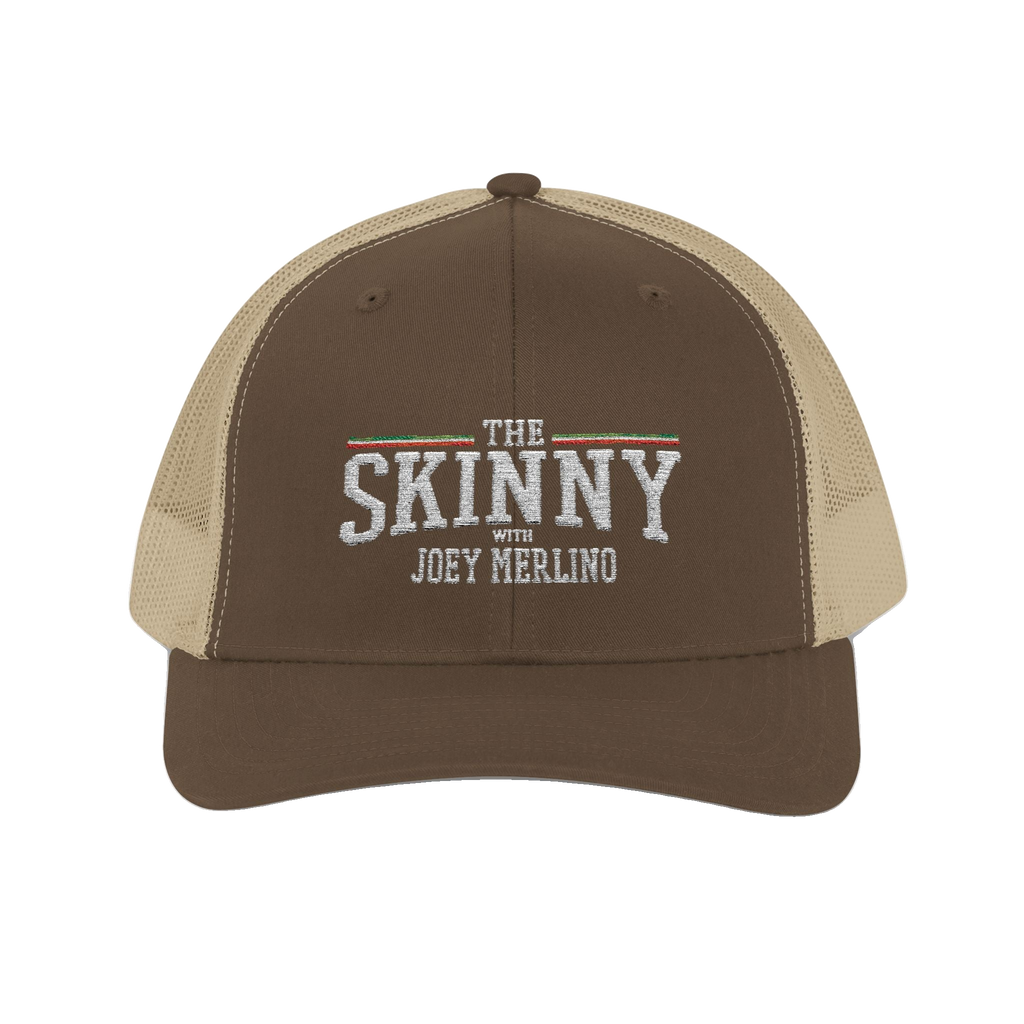 Joey Merlino mesh trucker hat in brown and khaki, Philly culture apparel