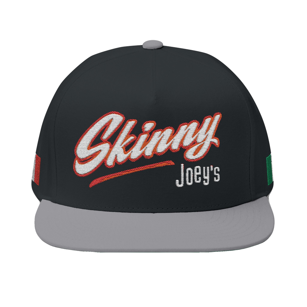 Skinny Joey's Italian edition flat bill cap in black and grey, Philly culture apparel