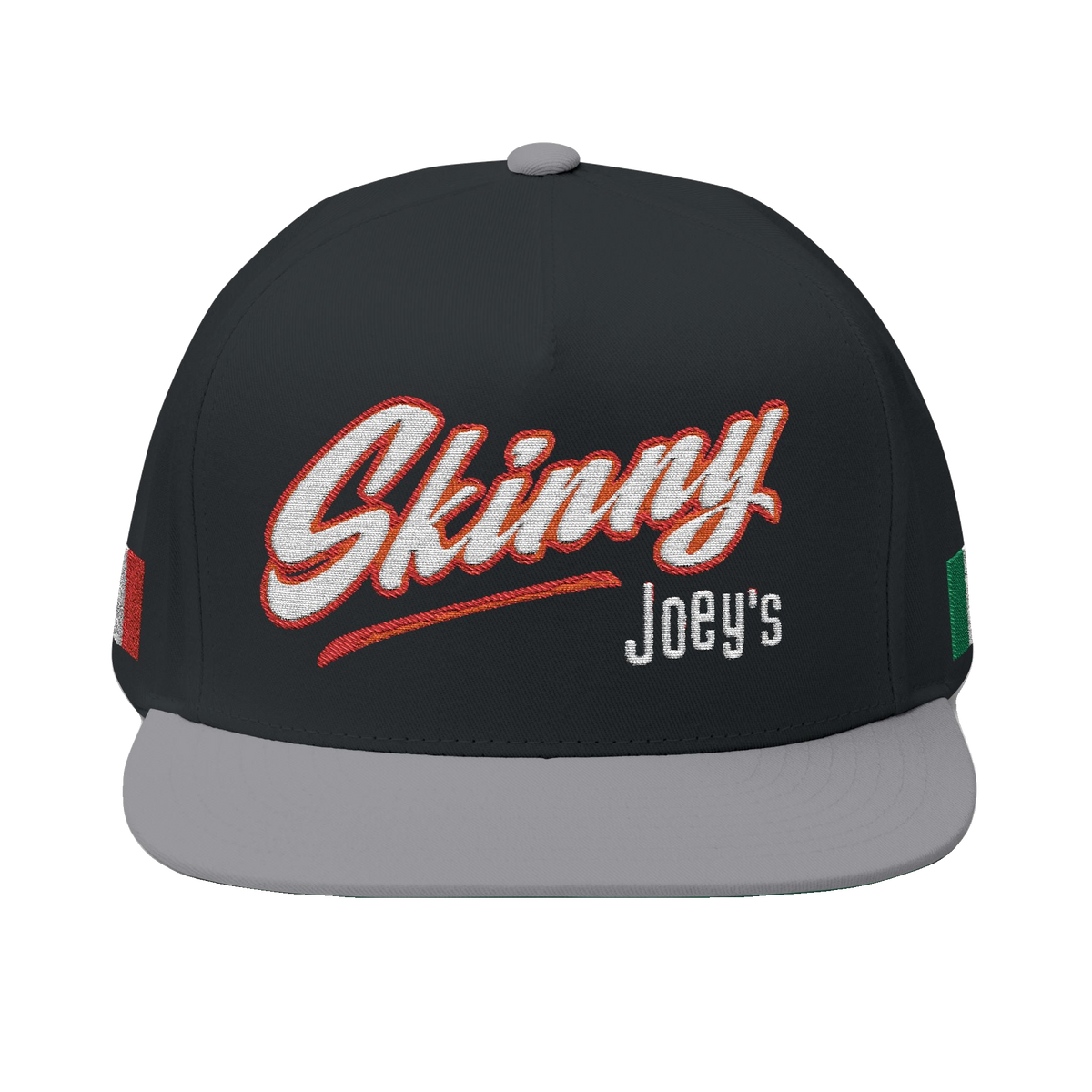 Skinny Joey's Italian edition flat bill cap in black and grey, Philly culture apparel