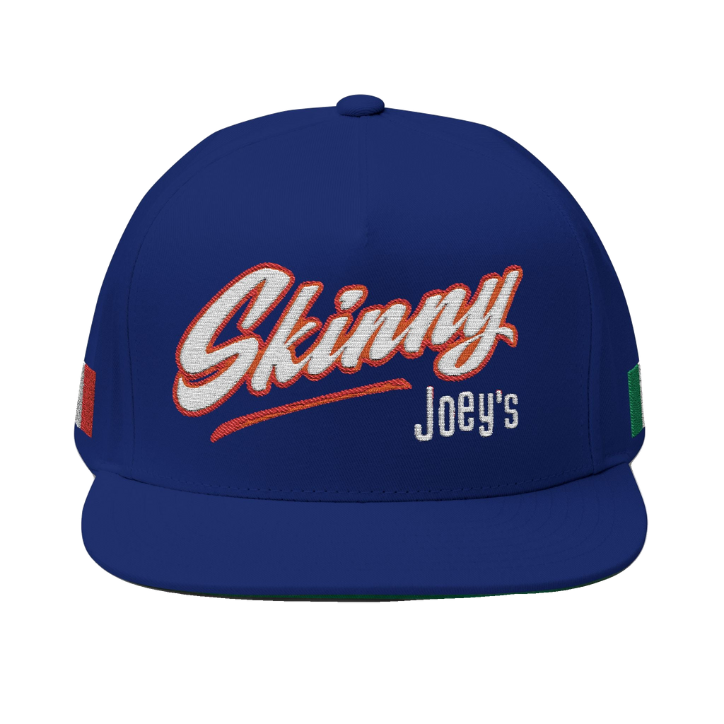 Skinny Joey's Italian edition flat bill cap in royal blue, The Skinny Podcast with Joey Merlino & Lil Snuff merch