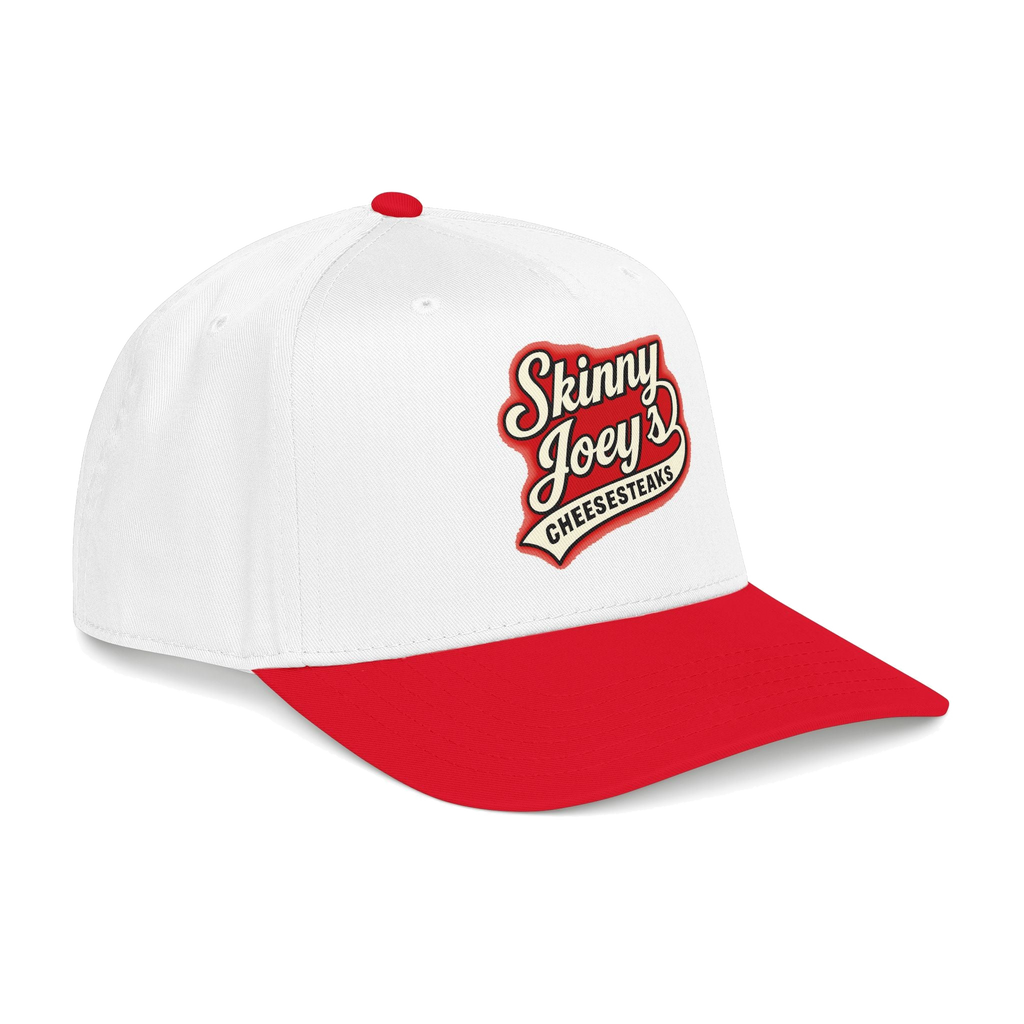 We Can Go Anywhere softball hat in red and white, Philadelphia streetwear
