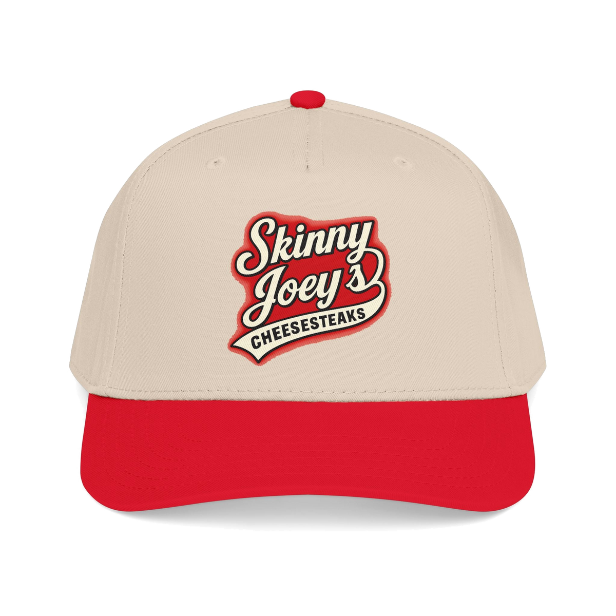We Can Go Anywhere softball hat in red and natural, Italian American pride apparel
