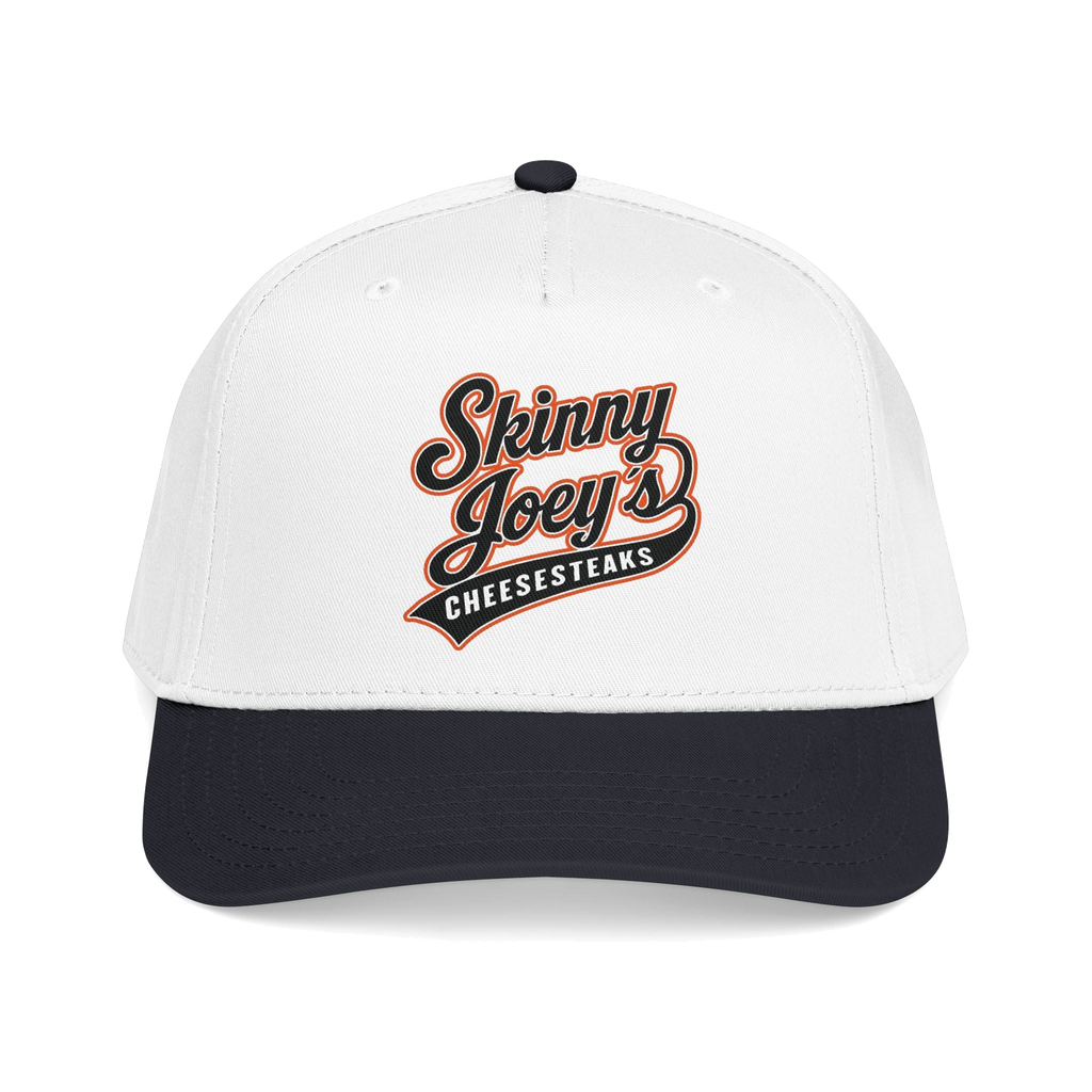 We Can Go Anywhere softball hat in black and white, Skinny Joey's Cheesesteaks apparel