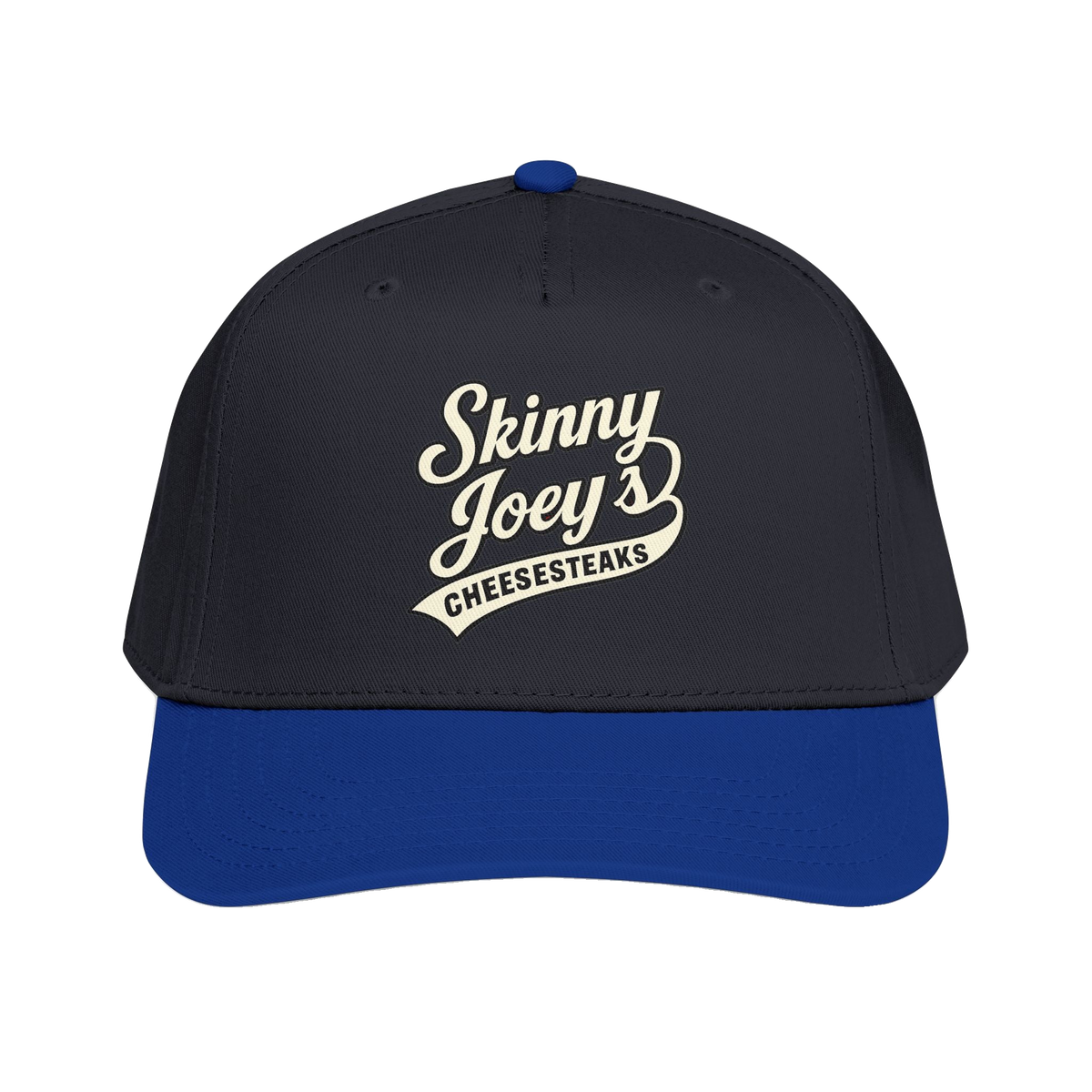 We Can Go Anywhere softball hat in royal and black, The Skinny with Joey Merlino podcast merch