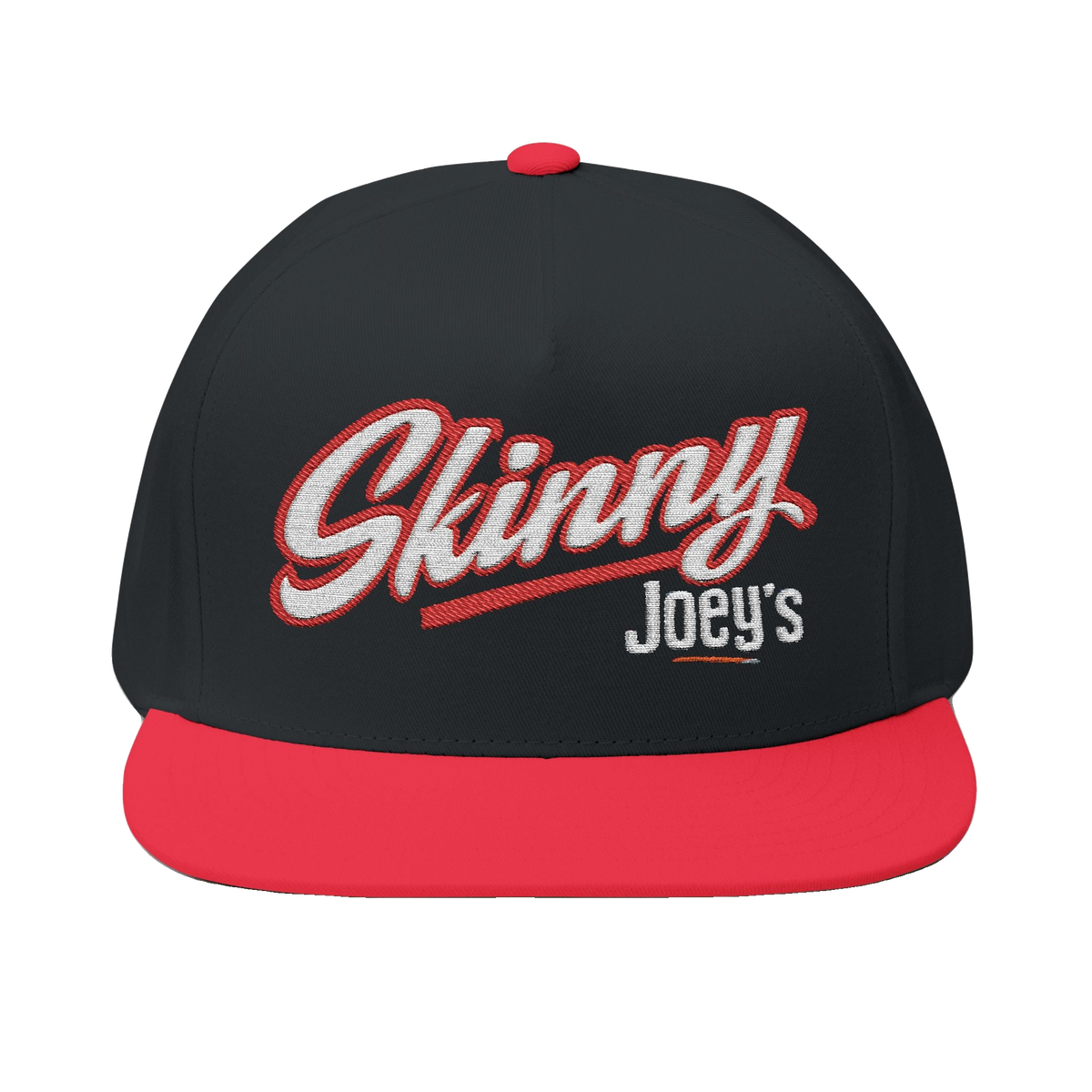 Skinny Joey's classic edition flat bill cap in black and red, Philly culture apparel