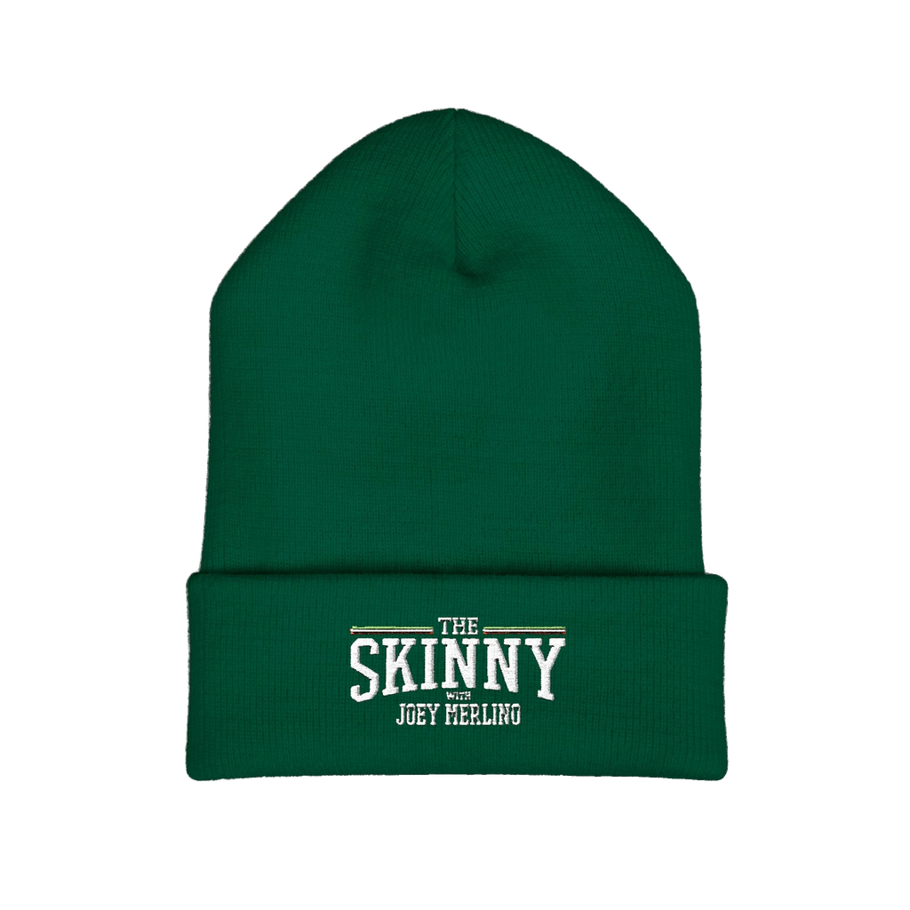 The Skinny embroidered cuffed beanie in spruce green, Philadelphia streetwear