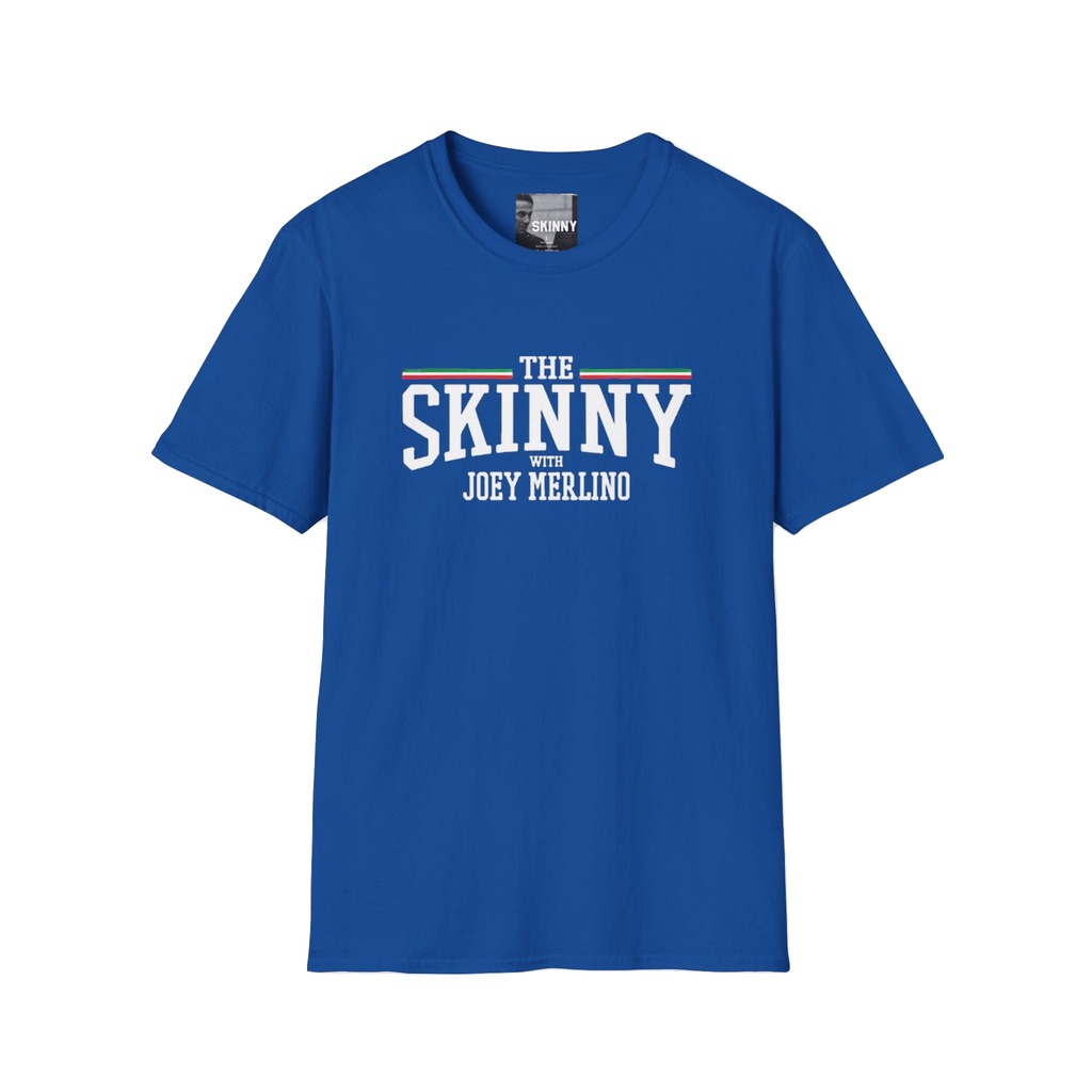 The Skinny with Joey Merlino swag tee in royal blue, Philadelphia streetwear