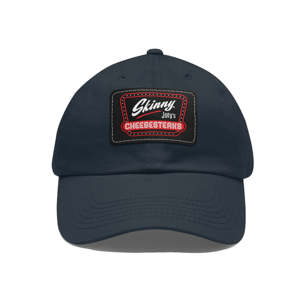 Skinny Joey leather patch dad hat in navy and black patch, Italian American pride apparel