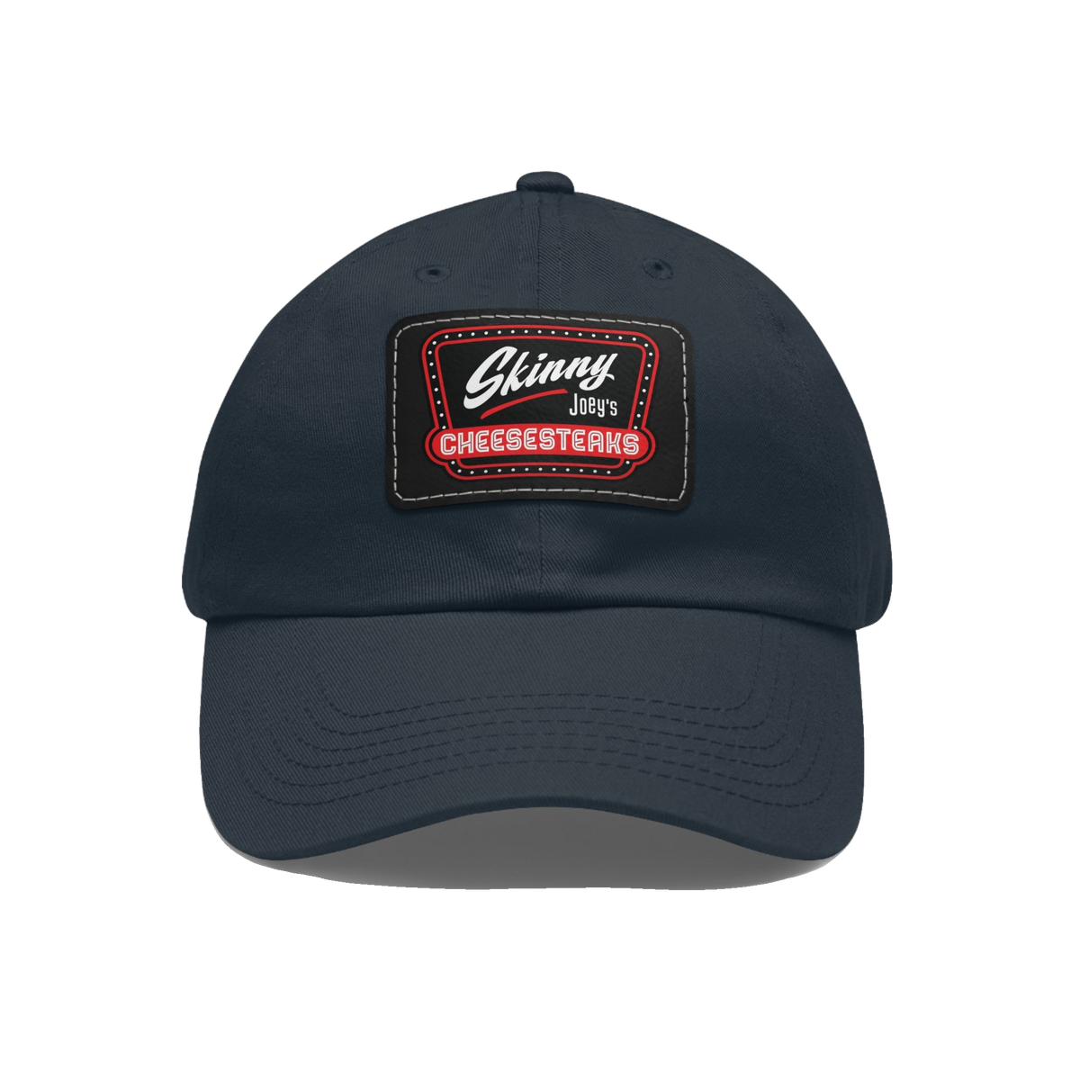 Skinny Joey leather patch dad hat in navy and black patch, Italian American pride apparel