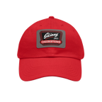 Skinny Joey leather patch dad hat in red and grey patch, Philly culture apparel