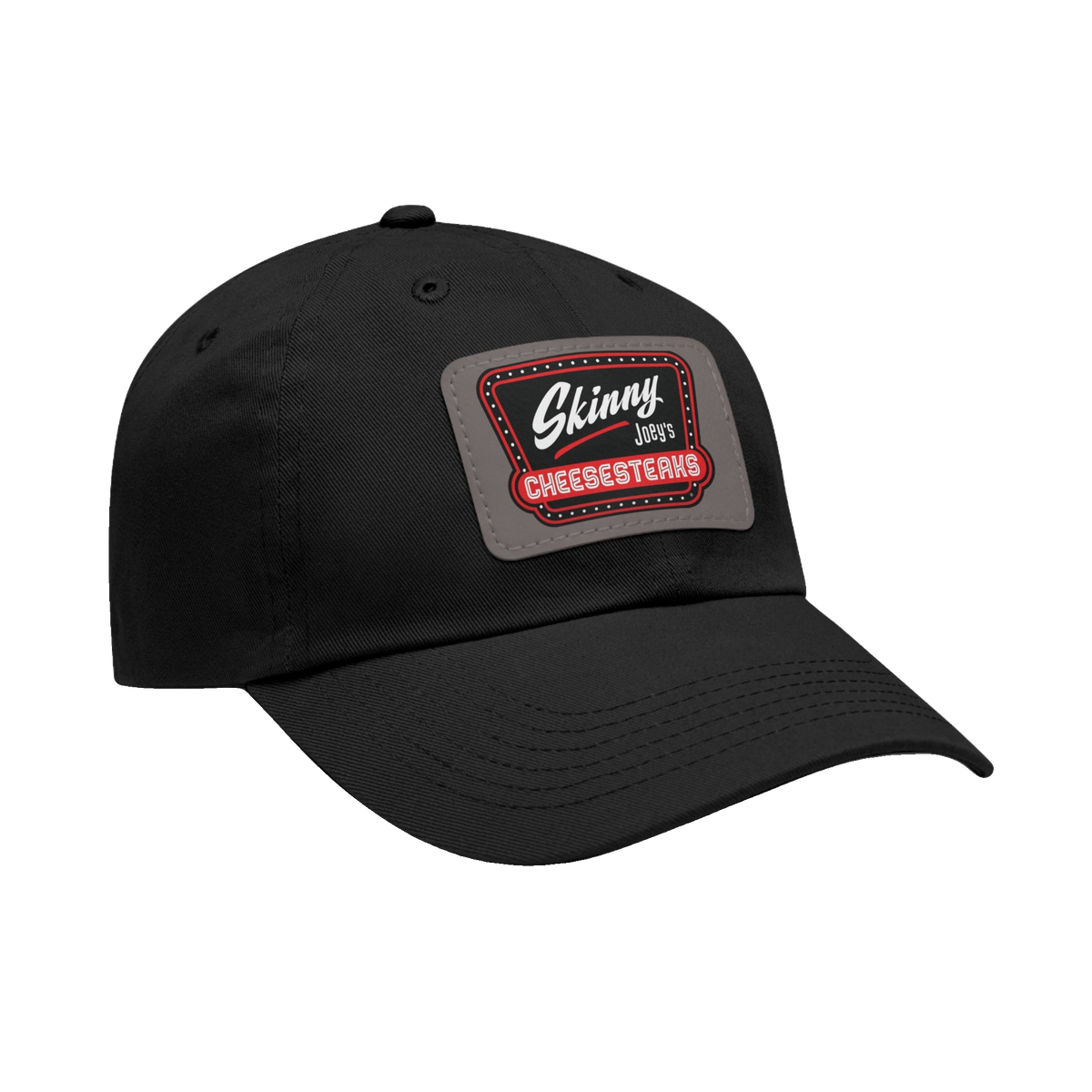 Skinny Joey leather patch dad hat, The Skinny with Joey Merlino podcast merch