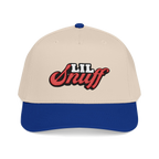 Lil Snuff retro script dad hat in royal and natural, South Philly streetwear