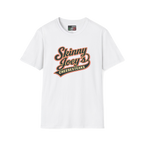 Skinny Joey's retro logo graphic tee in white, The Skinny with Joey Merlino podcast merch