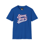 Skinny Joey's retro logo graphic tee in royal blue, Italian American pride apparel