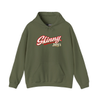 Skinny Joey's retro script logo hoodie in military green, Italian American pride apparel