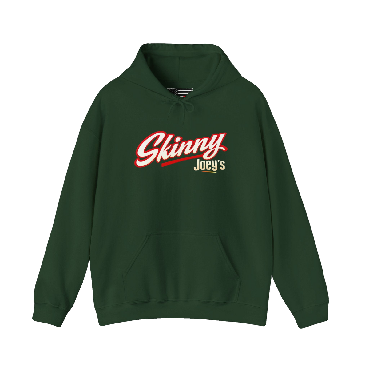 Skinny Joey's retro script logo hoodie in forest green, South Philly streetwear