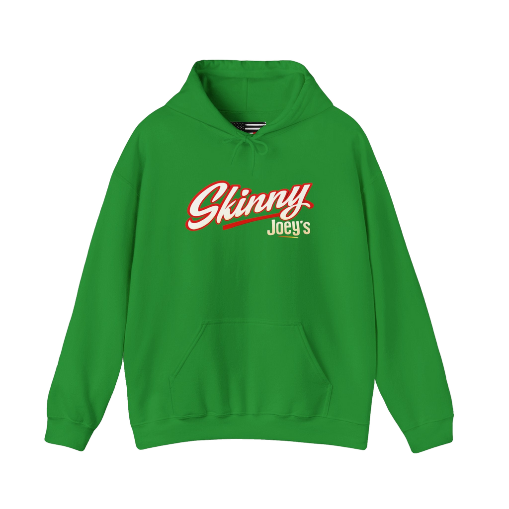 Skinny Joey's retro script logo hoodie in Irish green, Philadelphia streetwear