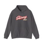 Skinny Joey's retro script logo hoodie in charcoal, Italian American pride apparel