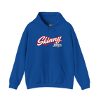 Skinny Joey's retro script logo hoodie in royal blue, The Skinny Podcast with Joey Merlino & Lil Snuff merch